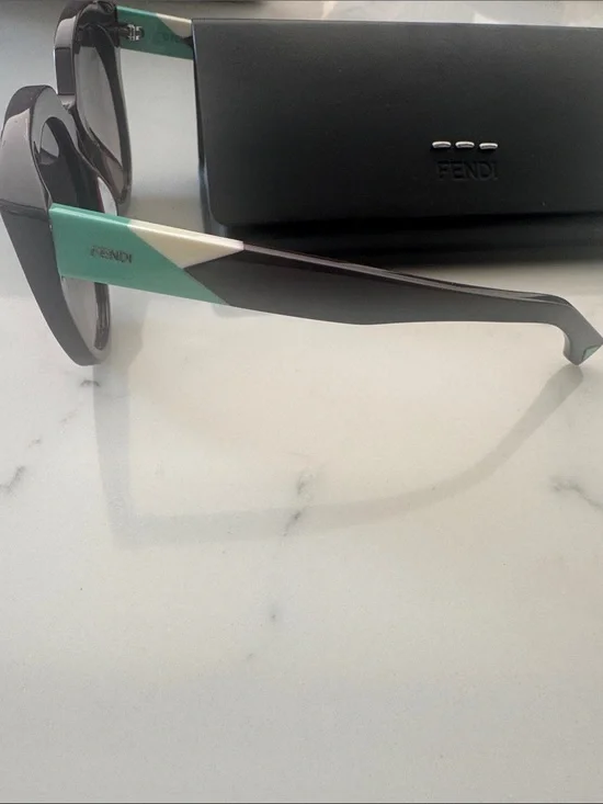 Fendi Brown Gradient Cat-Eye Sunglasses with Turquoise and White Temple Tips